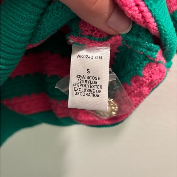NWT | THML Collared + Striped Sweater Top, Size S, green + pink stripes - Picture 7 of 8